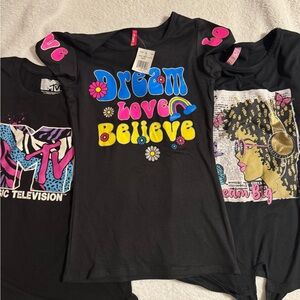 Lot of 3 T-shirts: MTV Black Short Sleeve, Cute 4 You and Dream Girl Size: 10-12